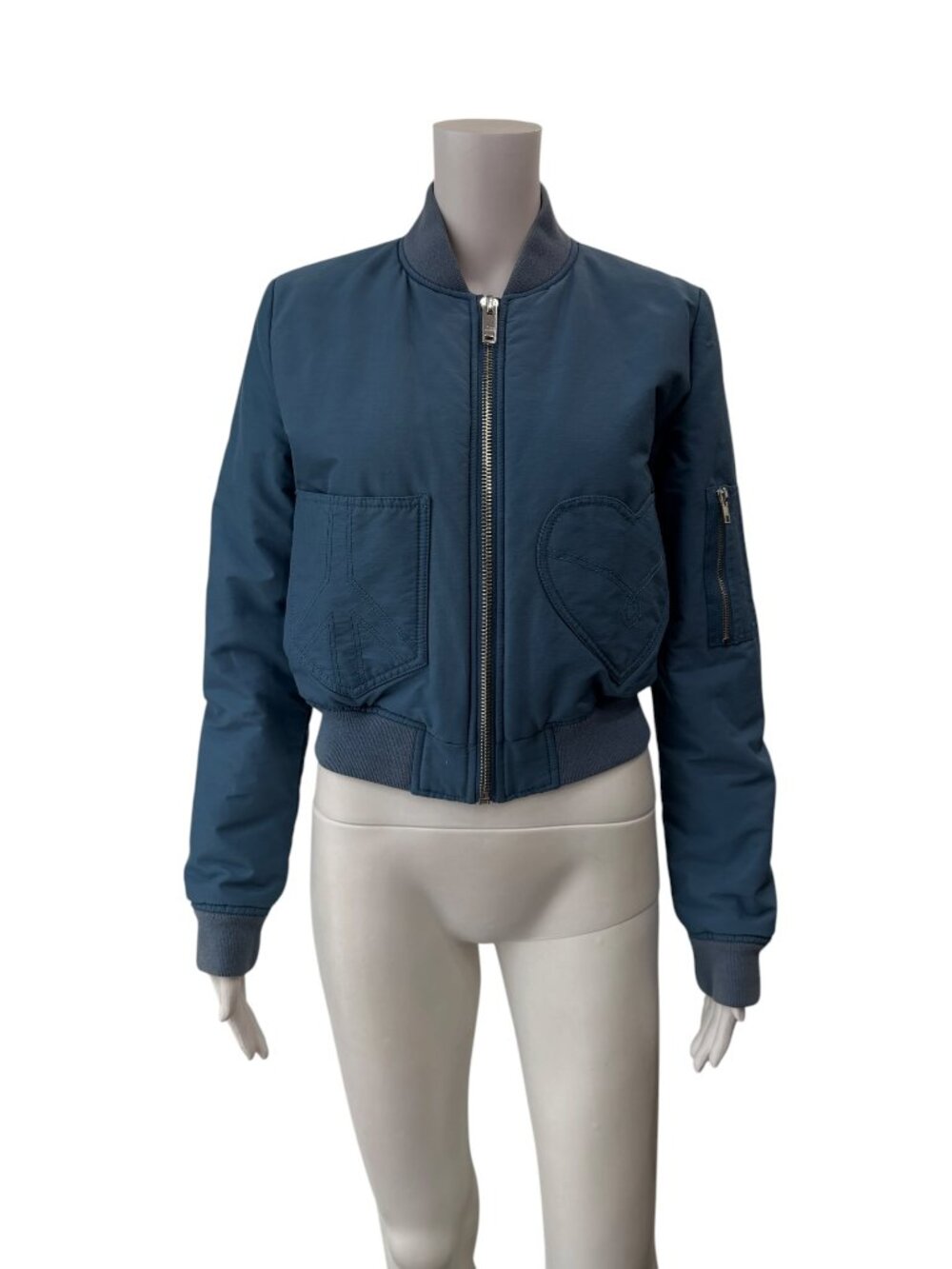 $695 Love Moschino Blue Cotton Full Zip Blazer Jacket size 4/40